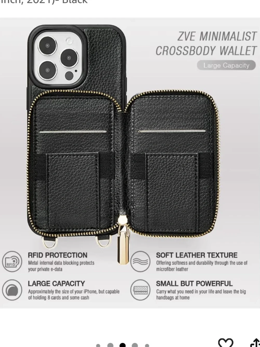 ZVE Crossbody Wallet Phone Case iPhone 13 Pro Black NIB, RFID